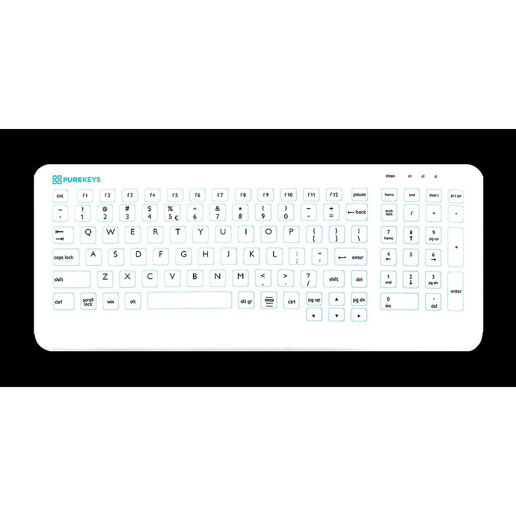Purekeys USB Compact Medical Keyboard, White, 103 Keys