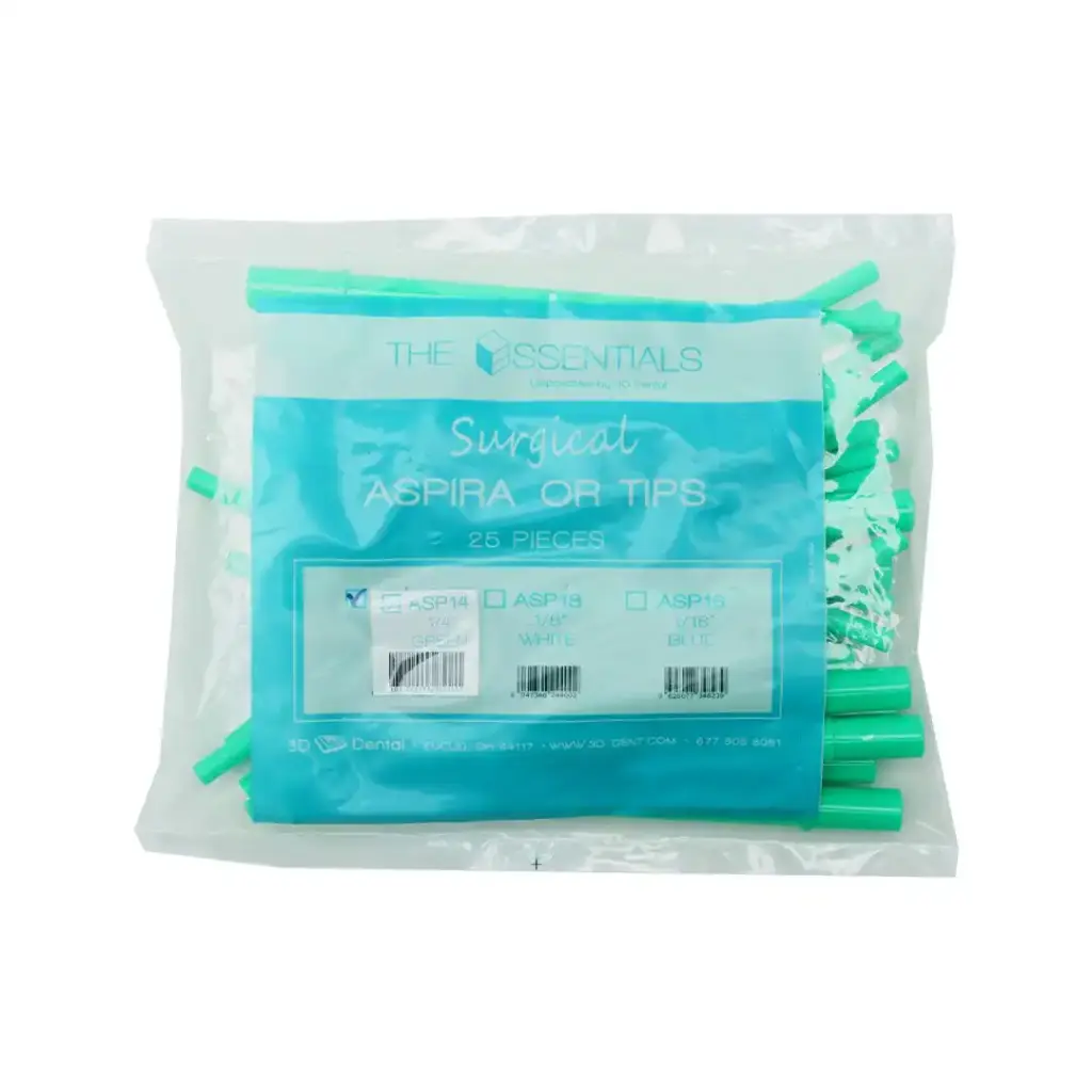 3D Essentials Surgical Aspirator Tips, Green 1/4", 25 ct