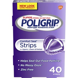 Super Poligrip® Denture Adhesive Comfort Seal Strips, 40 strips/box