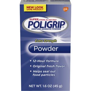 Super Poligrip® Denture Adhesive Powder, Extra Strength, 1.6 oz. bottle