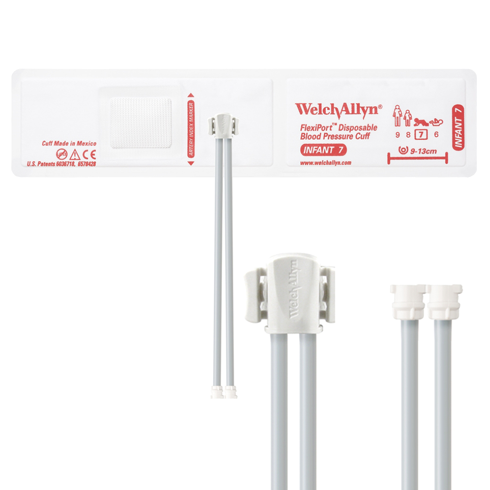 Welch Allyn Flexiport Soft Infant Disposable Blood Pressure Cuff with 2-Tubes, Locking Connector, 20/Pack