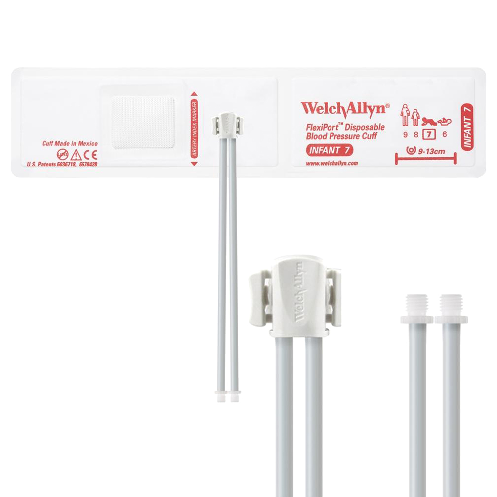 Welch Allyn Flexiport Soft Infant Disposable Blood Pressure Cuff with 2-Tubes, Screw Connector, 20/Pack