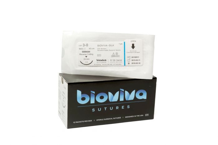 3D Dental Bioviva Suture Silk Black Braided, Select size, 12/bx