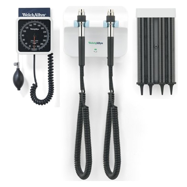 Welch Allyn Green Series 777 Wall Diagnostic System with Wall Transformer, Wall Aneroid , KleenSpec Dispenser
