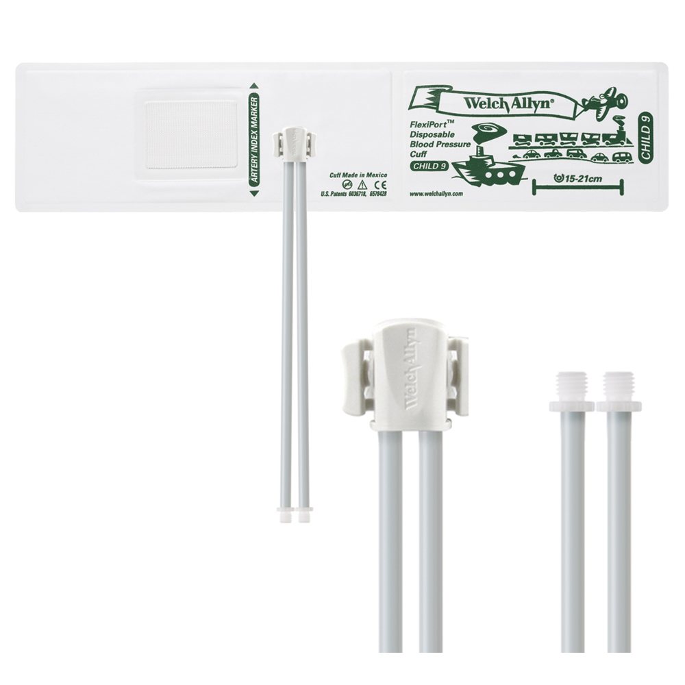 Welch Allyn Flexiport Soft Child Disposable Blood Pressure Cuff with 2-Tubes, Screw Connector, 20/Pack