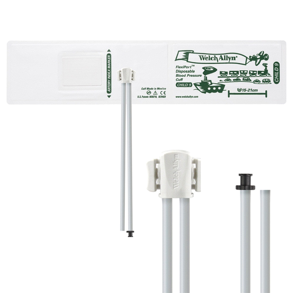 Welch Allyn Flexiport Soft Child Disposable Blood Pressure Cuff with 2-Tubes, Tri-purpose Connector, 20/Pack
