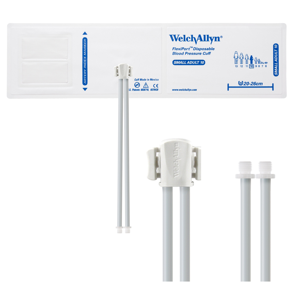 Welch Allyn Flexiport Soft Small Adult Disposable Blood Pressure Cuff with 2-Tubes, Screw Connector, 20/Pack