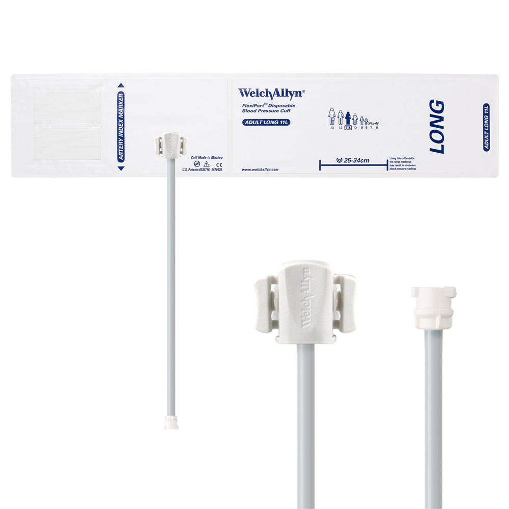 Welch Allyn Flexiport Soft Adult Long Disposable Blood Pressure Cuff with 1-Tube, Locking Connector, 20/Pack