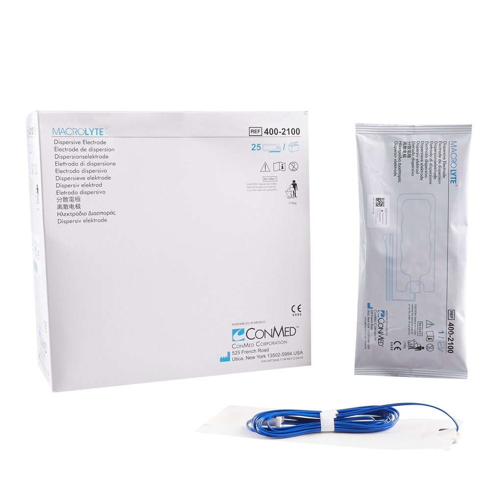 Conmed MacroLyte Adult Single Dispersive Electrode with Cable, 100/Case
