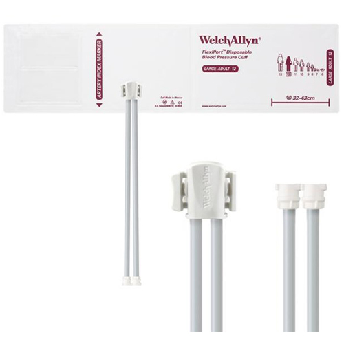Welch Allyn Flexiport Soft Large Adult Disposable Blood Pressure Cuff with 2-Tubes, Locking Connector, 20/Pack