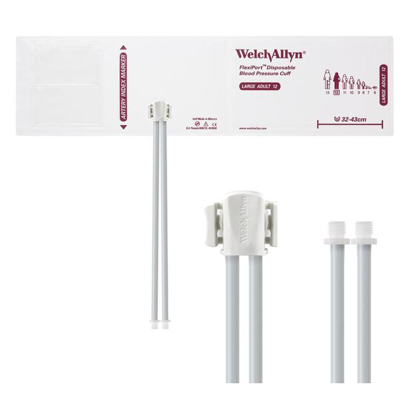 Welch Allyn Flexiport Soft Large Adult Disposable Blood Pressure Cuff with 2-Tubes, Screw Connector, 20/Pack