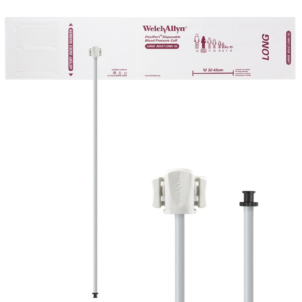 Welch Allyn Flexiport Soft Large Adult Long Disposable Blood Pressure Cuff with 1-Tube, Tri-Purpose Connector, 20/Pack