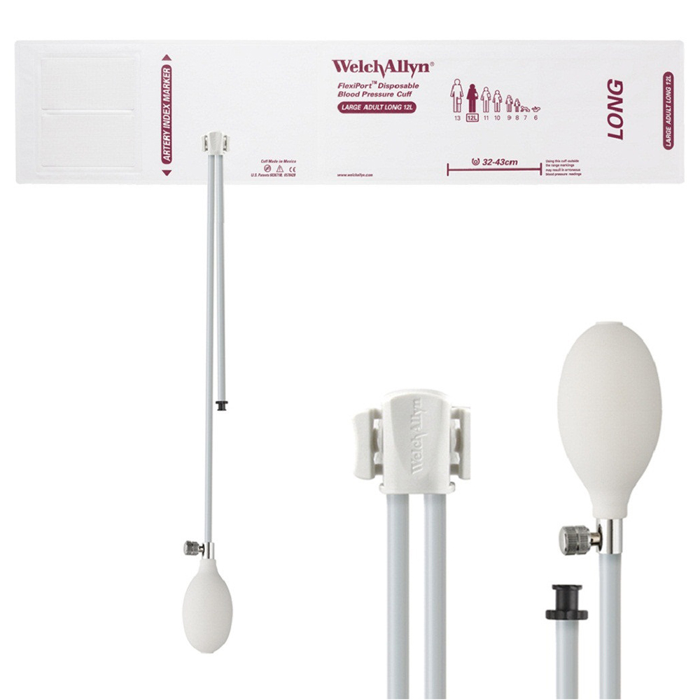 Welch Allyn Flexiport Soft Large Adult Long Disposable Blood Pressure Cuff with 2-Tube, Inflation System, 20/Pack