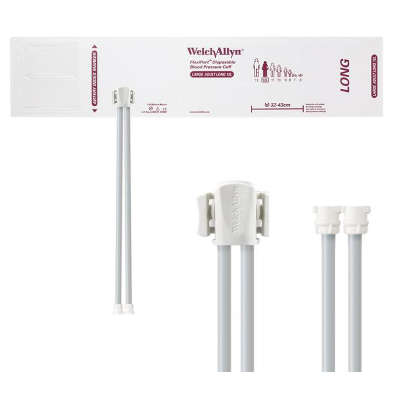 Welch Allyn Flexiport Soft Large Adult Long Disposable Blood Pressure Cuff with 2-Tubes, Locking Connector, 20/Pack