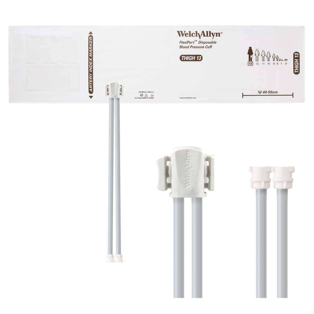 Welch Allyn Flexiport Soft Thigh Adult Disposable Blood Pressure Cuff with 2-Tubes, Locking Connector, 20/Pack