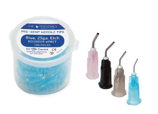 3D Dental Essentials Disposable Pre-Bent Needles Tips, 25 ga Blue, 100 Ct