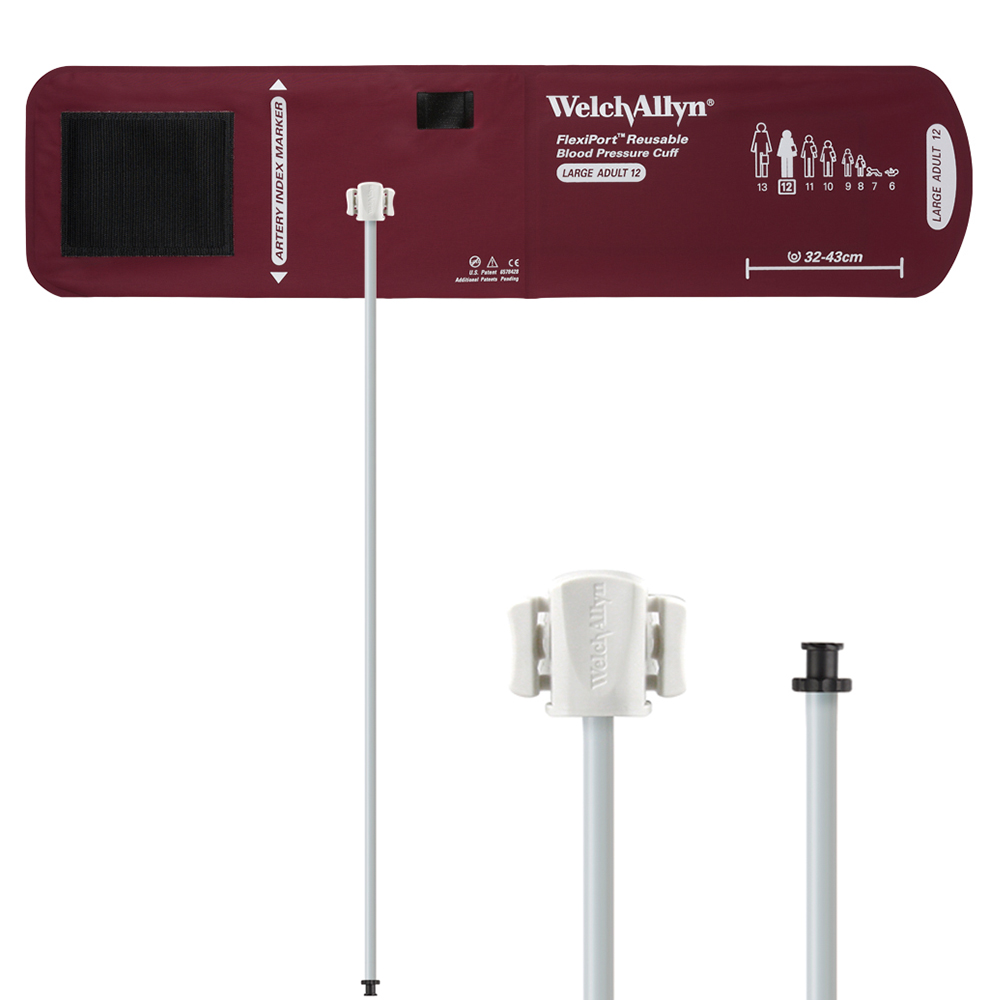 Welch Allyn Flexiport Large Adult Reusable Blood Pressure Cuff with 2-Tubes, Tri-Purpose Connector for Blood Pressure Monitor