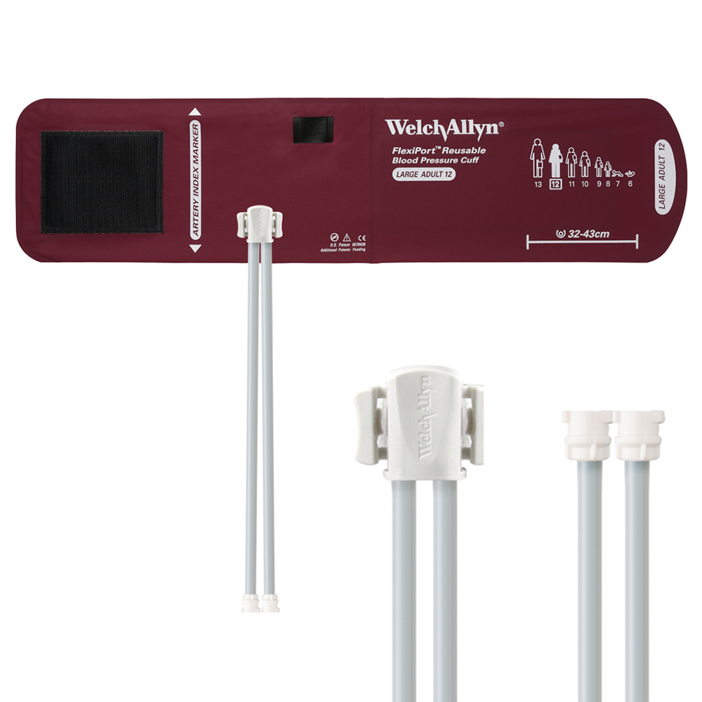 Welch Allyn Flexiport Large Adult Reusable Blood Pressure Cuff with 2-Tubes, Locking Connector for Blood Pressure Monitor