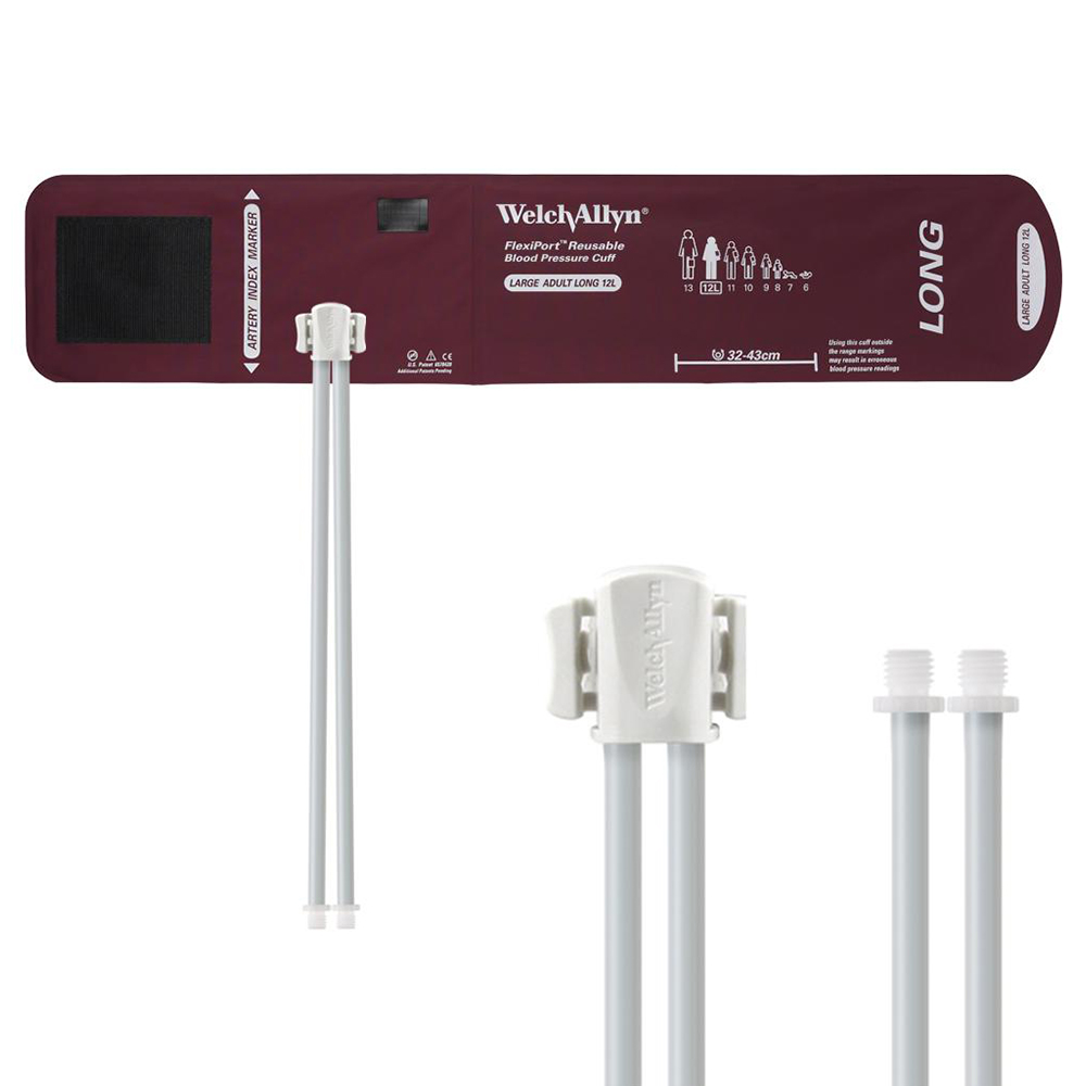 Welch Allyn Flexiport Large Adult Long Reusable Blood Pressure Cuff with 2-Tubes, Screw Connector for Blood Pressure Monitor
