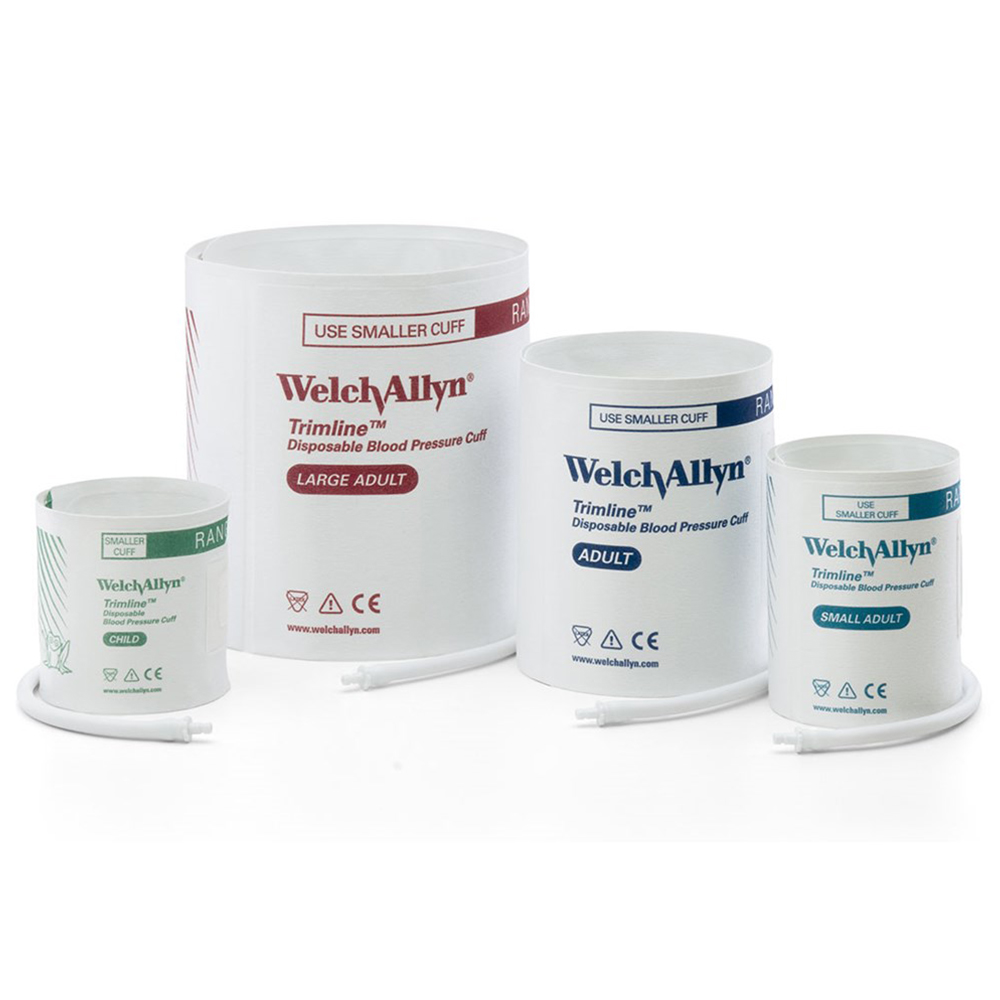 Welch Allyn Trimline Vinyl Disposable Neonatal Blood Pressure Cuff with Male Luer Slip Connector, Size 1, 40/Case