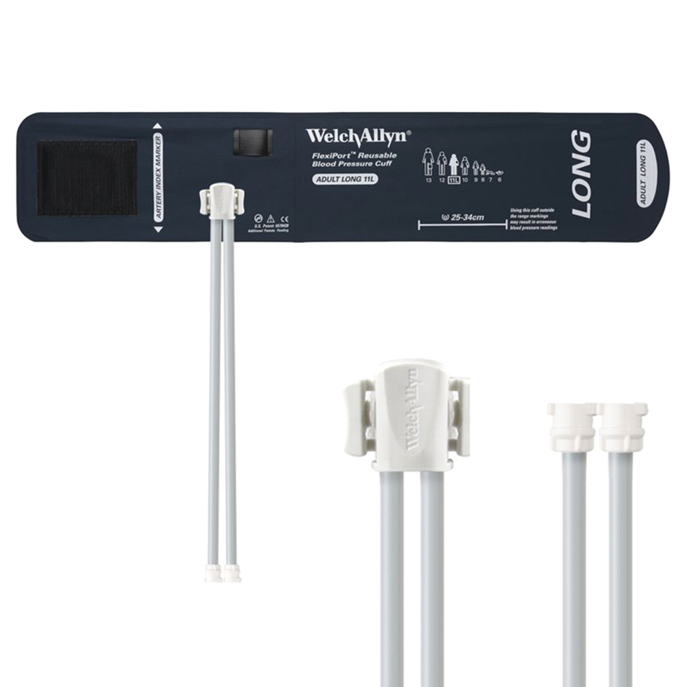Welch Allyn Adult Long FlexiPort Reusable Blood Pressure Cuff with 2-Tubes Locking Connector for Blood Pressure Monitor
