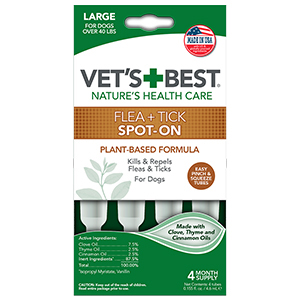 Vet's Best Flea + Tick Spot-On for Dogs Over 40 lb (4 Month Supply)