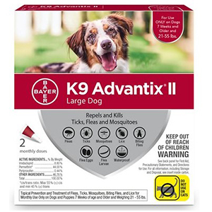 K9 Advantix II Flea &amp; Tick Spot-On for Dogs 21-55 lb (2 Pack)