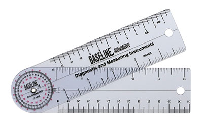Baseline Plastic Goniometer - Rulongmeter Style - 360 Degree Head - 6 inch Arms, 25-pack