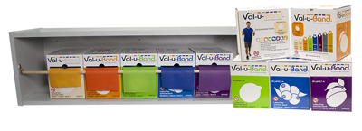 Fabrication CanDo Val-u-Band 100 yd Latex-Free Exercise Band Dispenser Rolls w/ Dispens-a-Band Wood Rack, Assorted Color, 5 Pieces/Pack