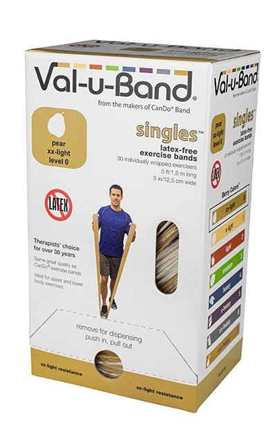 Val-u-Band Resistance Bands, Pre-Cut Strip, 5', Pear-Level 0/7, Case of 30, Latex-Free