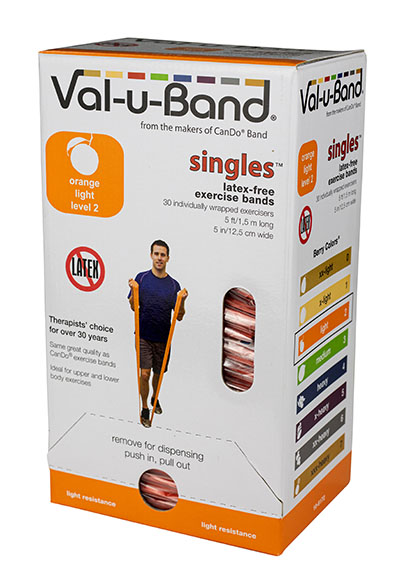 Val-u-Band Resistance Bands, Pre-Cut Strip, 5', Orange-Level 2/7, Case of 30, Latex-Free