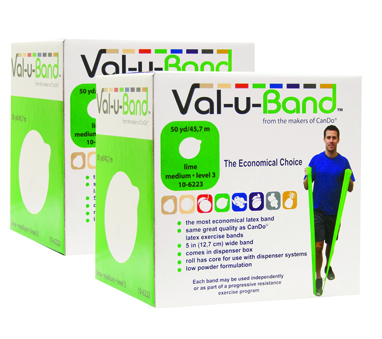 Val-u-Band Resistance Bands, Dispenser Roll, 100 Yds. (2 x 50 Yds.), Lime-Level 3/7, Contains Latex