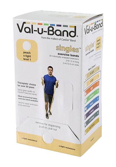 Val-u-Band Resistance Bands, Pre-Cut Strip, 5', Peach-Level 1/7, Case of 30, Contains Latex