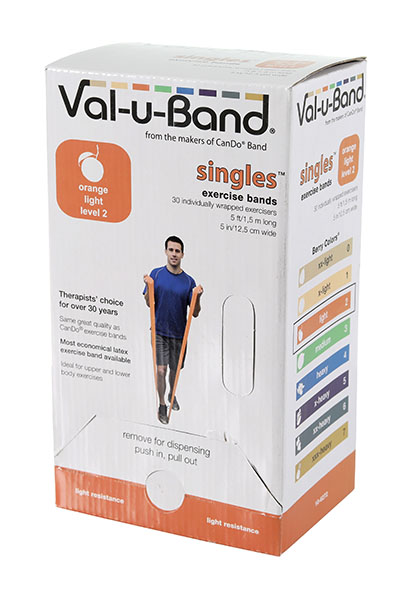Val-u-Band Resistance Bands, Pre-Cut Strip, 5', Orange-Level 2/7, Case of 30, Contains Latex