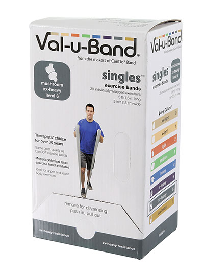 Val-u-Band Resistance Bands, Pre-Cut Strip, 5', Mushroom-Level 6/7, Case of 30, Contains Latex