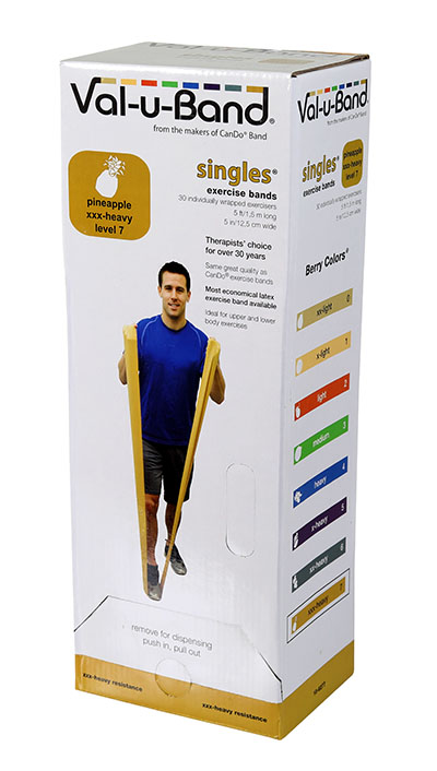 Val-u-Band Resistance Bands, Pre-Cut Strip, 5', Pineapple-Level 7/7, Case of 30, Contains Latex