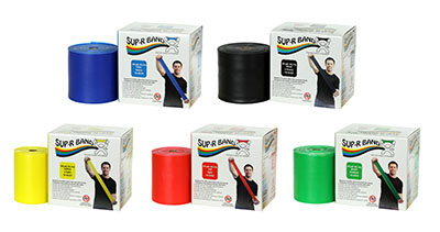 Sup-R Band Latex Free Exercise Band - 50 yard roll - 5-piece set (1 each: yellow, red, green, blue, black)