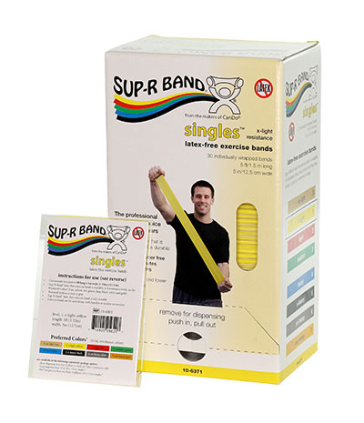 Sup-R Band, latex-free, 5-foot Singles, 30 piece dispenser, yellow