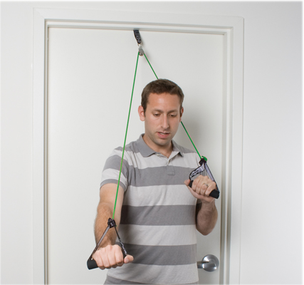 CanDo shoulder pulley with exercise tubing and handles, Green - medium