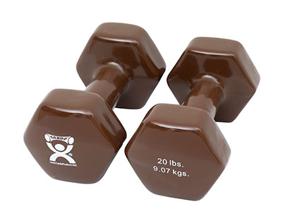 CanDo vinyl coated dumbbell - 20 lb - Brown, pair