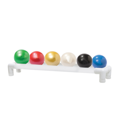 TheraBand Soft Weights ball - 6-piece set (1 each: tan, yellow, red, green, blue, black), with 1-tier rack