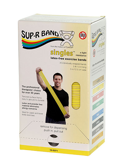 Sup-R band, latex-free, 5-foot Singles, 30 piece dispenser set, yellow-black