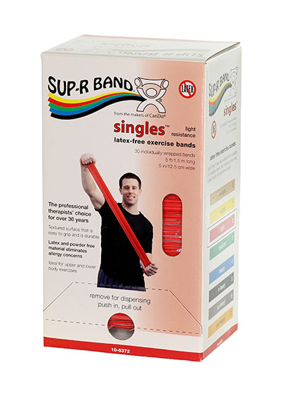 Sup-R band, latex-free, 5-foot Singles, 30 piece dispenser, red