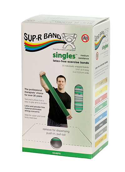 Sup-R band, latex-free, 5-foot Singles, 30 piece dispenser, green