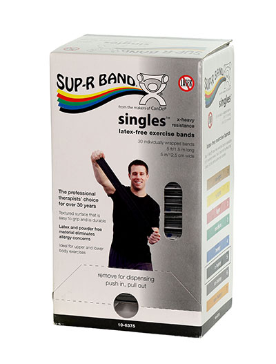 Sup-R band, latex-free, 5-foot Singles, 30 piece dispenser, black