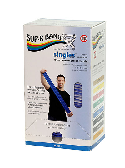 Sup-R band, latex-free, 5-foot Singles, 30 piece dispenser, blue