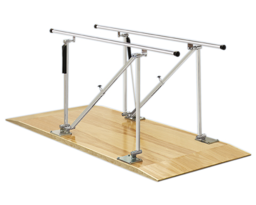 Parallel Bars, wood platform mounted, height adjustable, 7' L x 22.5" W x 31" - 41" H