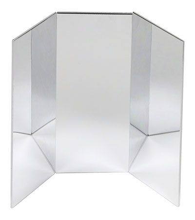 Glassless mirror, free-standing, triple panel, 16" W x 48" H