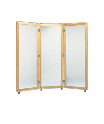 Glass mirror, mobile caster base, 3-panel mirror, 22" W x 60" H