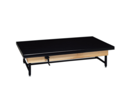 Wooden Platform Table - Manual Hi-low, Upholstered, 8' x 6' x (19" - 27")